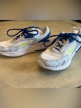 Nike Air Max Sneakers with Blue Accents and Lime Swoosh